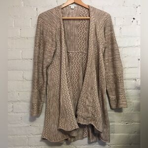 Appleseeds Women's L Beige Tan Long Sleeve Open Front Long Cardigan Sweater